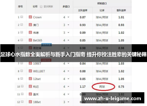 足球心水指数全面解析与新手入门指南 提升你投注胜率的关键秘籍