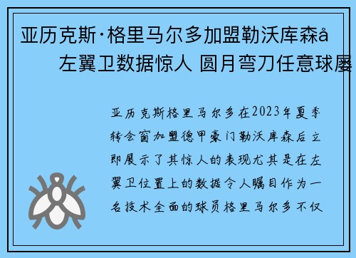 亚历克斯·格里马尔多加盟勒沃库森后左翼卫数据惊人 圆月弯刀任意球屡次救主 亚历克斯·格里马尔多加盟勒沃库森后左翼卫数据惊人 圆月弯刀任意球屡次救主